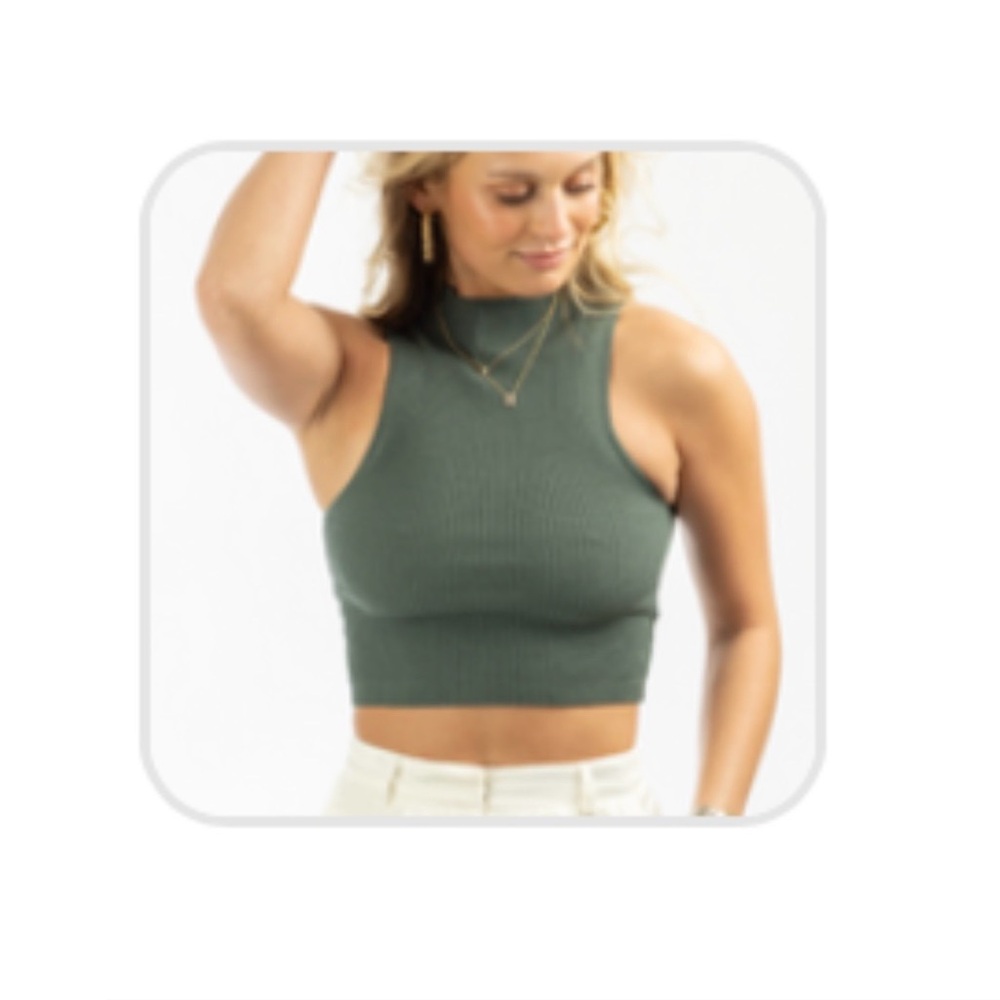 Sleeveless Ribbed Green Top